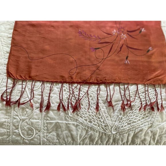 100% Silk Hand Painted Rectangular Scarf Dragonfly Design 16" X 60" Ombre Pink - Picture 10 of 16